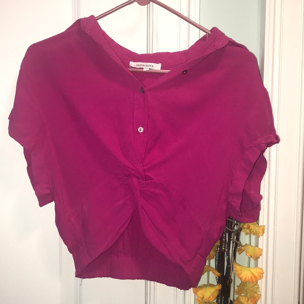 Olivaceous Cropped Magenta blouse